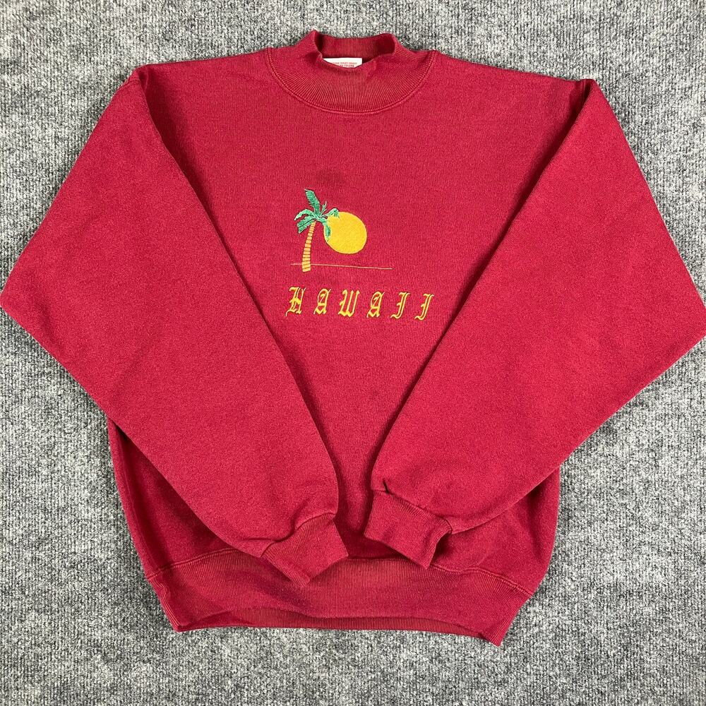 Vintage Hawaii Sweatshirt Men's Size M Red Palm Tree‎ Embroidered Hanes USA